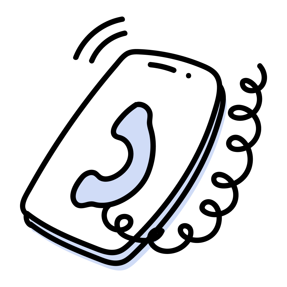 telefono cellulare con una cornetta telefonica disegnata a mano